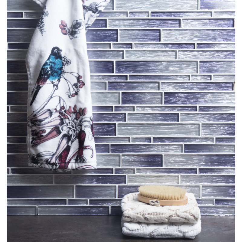 Foil Random Sized Interlocking Glass Mosaic Tile, Silver/Purple