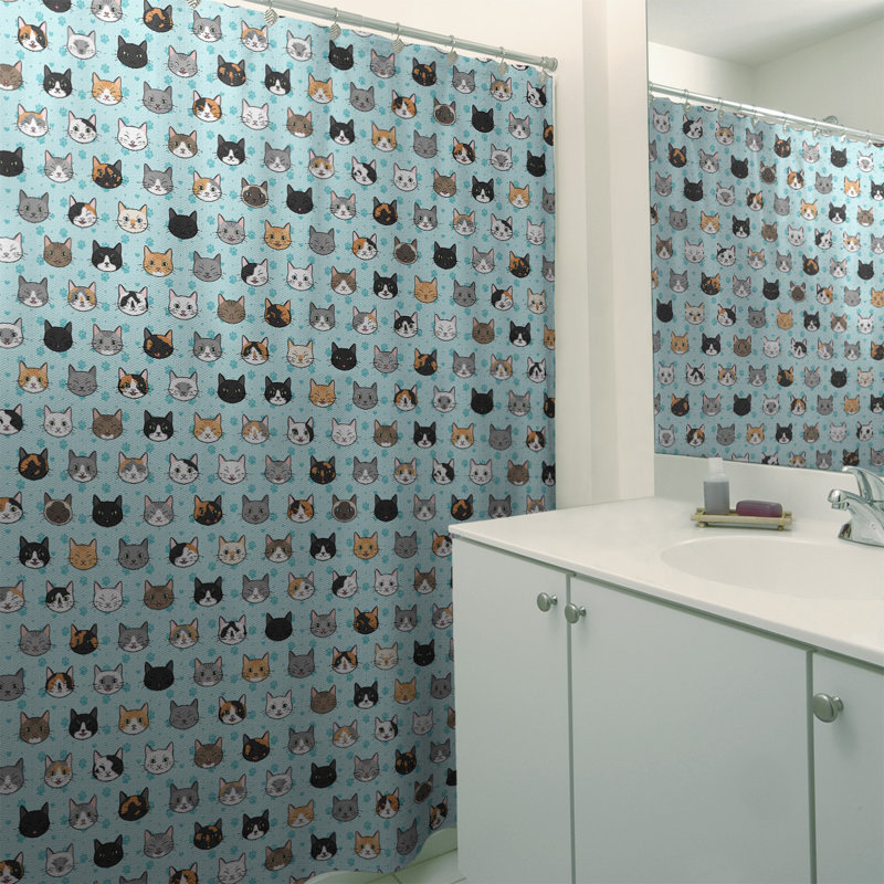 Rideau de douche simple Kitty Cat, Bleu sarcelle