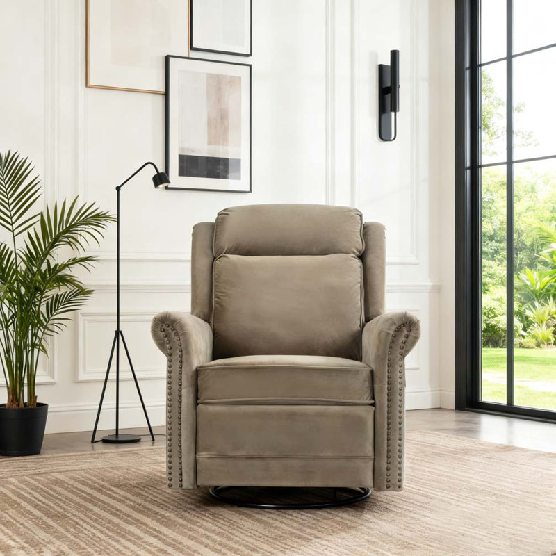 360° Swivel Recliner Manual Rocking Recliner Chair, Light Brown