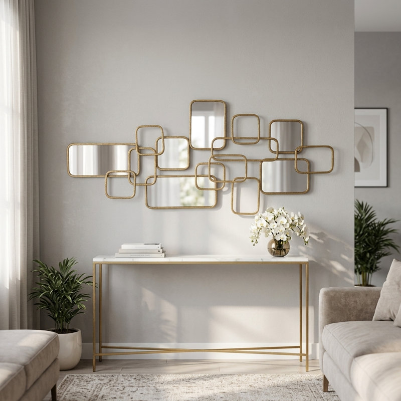 Miroir mural en métal Nikolas Modern, Argent argent, 46 po x 20 po