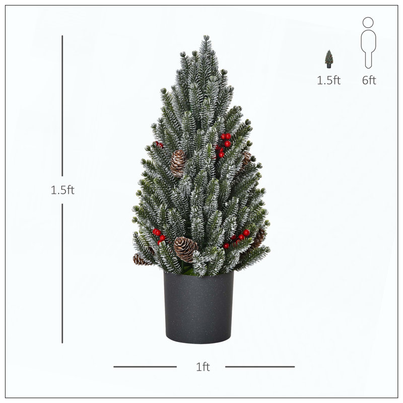 Arbre de Noël artificiel miniature non illuminé avec flocons de neige, décoration des Fêtes avec pommes de pin et baies