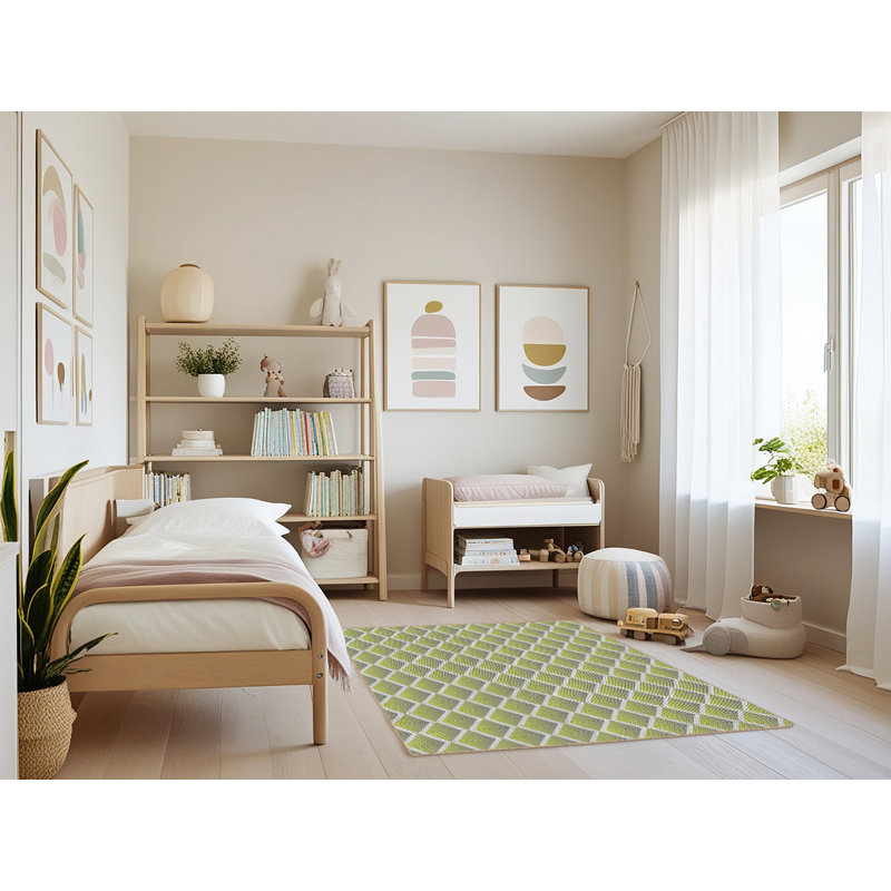 Tapis vert/blanc à motifs, Rectangle 3 pi x 5 pi
