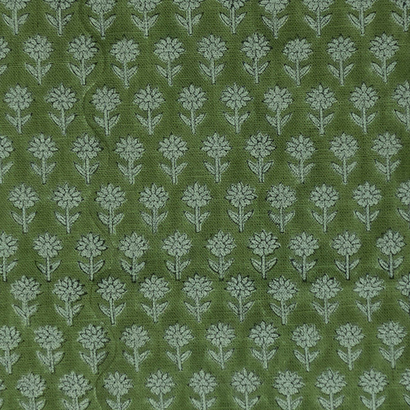 Fabdivine Hand Block Printed Floral Green Linen Roman Shade for Windows, 100% Blackout Room Darkening, Ideal for Kitchen, Bedroom, Living Room, and French Door Treatments, Jasmine