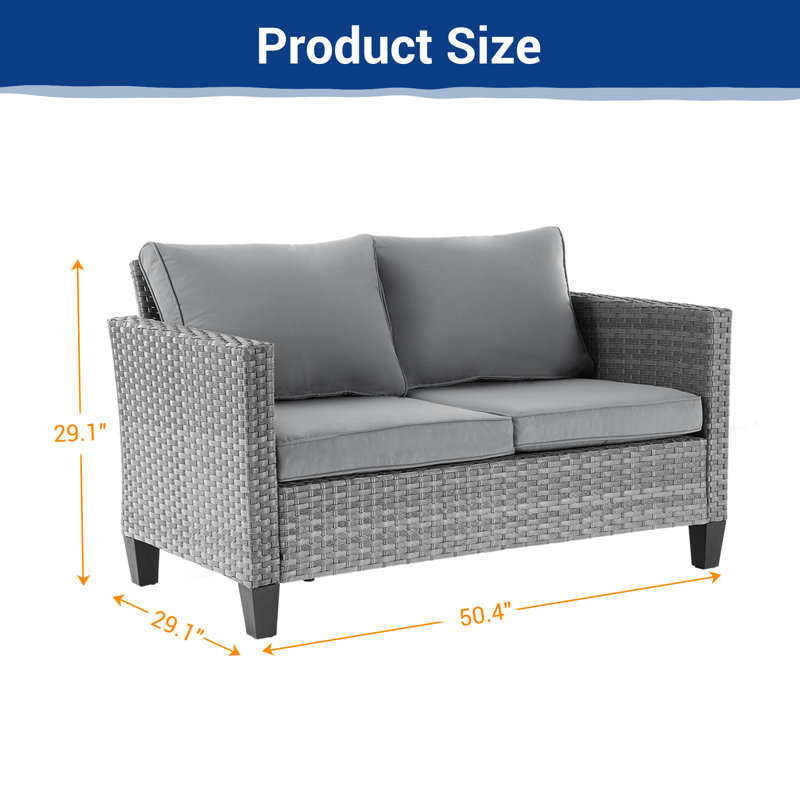 Causeuse de patio bistro avec coussin lavable pour balcon, porche, cour, Gris, Gris