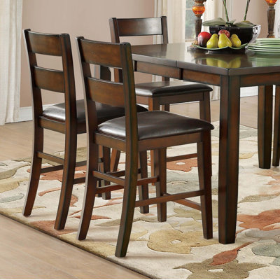 Cherry Finish Dining Set 7pc Counter Height Table with Extension Leaf and 6x Wood Frame Counter Height Chairs Transitional Style Furniture by Red Barrel Studio