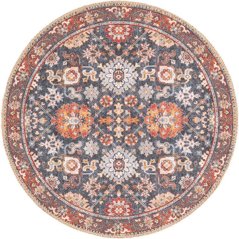 Mackenson Performance Chenille Floral Indoor Rug, Round 2' x 2'