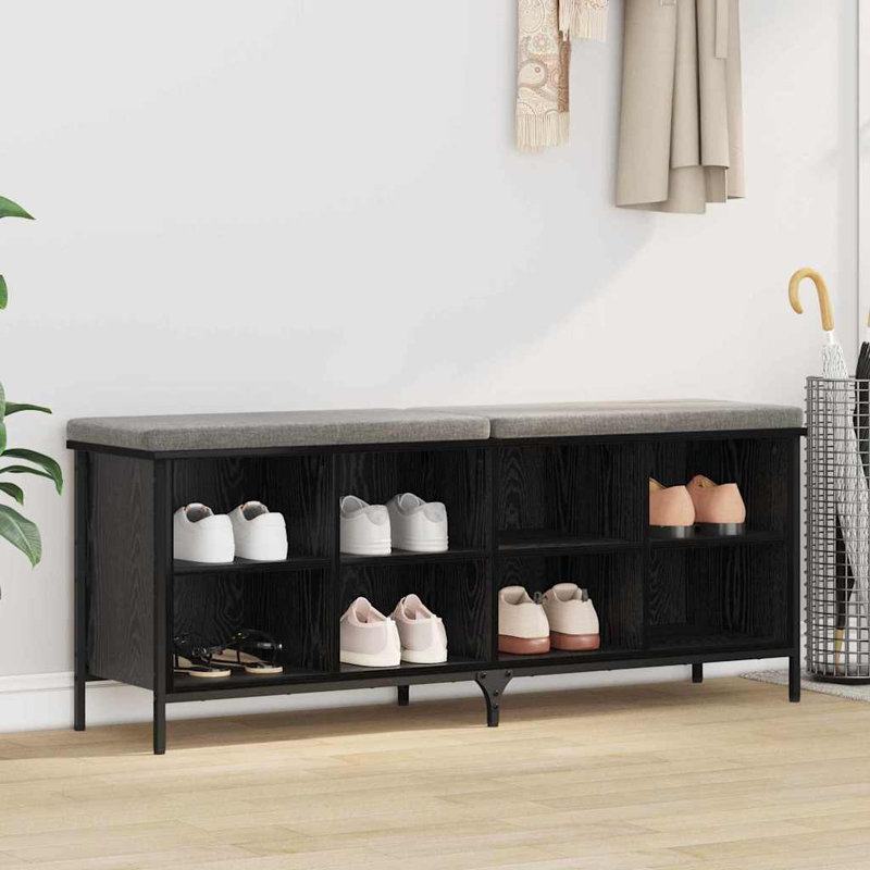 8 Pair Shoe Storage Bench, Black Oak