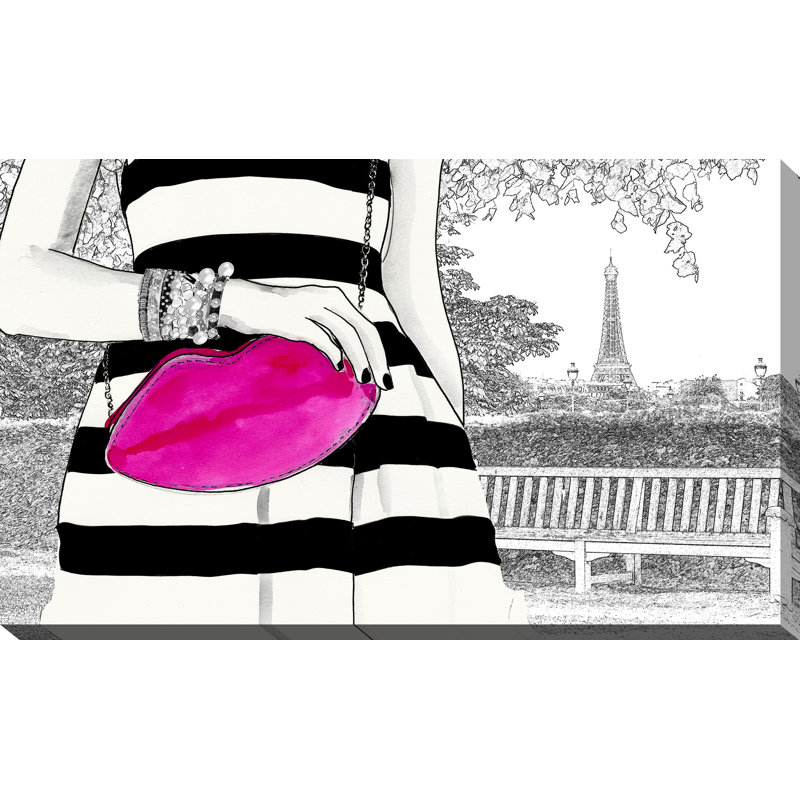 «Let's Meet», impression sur toile encadrée en blanc / rose / noir, H 33,5 po x l 49,5 po x P 1 po, Cadre noir
