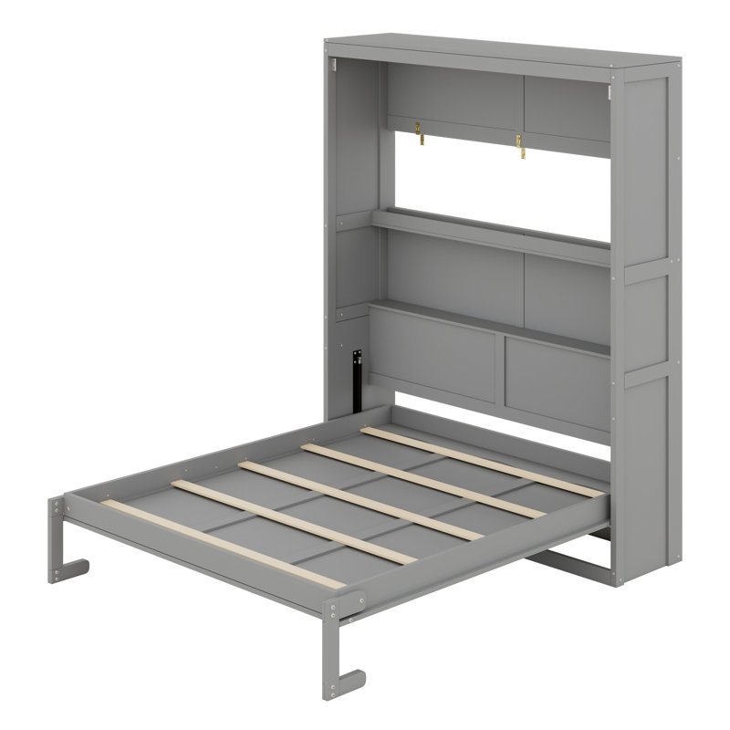 Lit escamotable avec tablettes intégrées, Gris