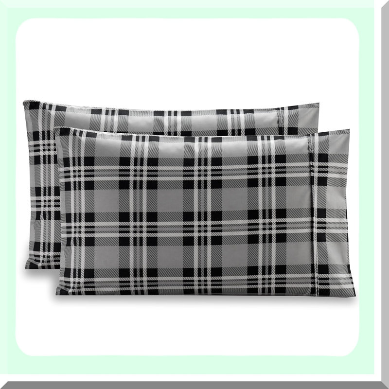 Luxury Plaid Queen Pillowcase Set - Soft Microfiber 1500 Thread Count Pattern Printed Pillowcases - Wrinkle Resistant, Smooth Weave - 2-Piece