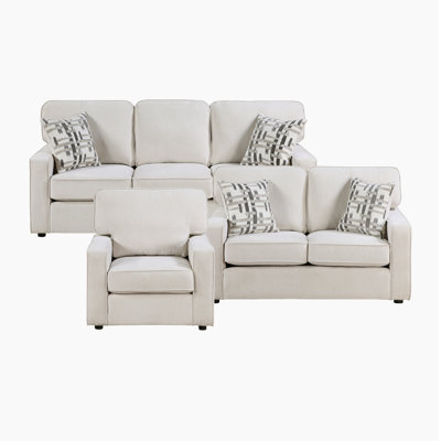 Heywood Modern & Contemporary 3-Piece Living Room Set with Luxurious Chenille Fabric Upholstery, Reversible Cushions & Foam over Pocket Coils Comfort