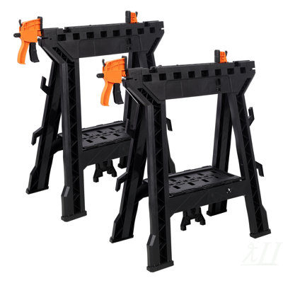 Ensemble de 2 chevalets pliants à pince pliante, capacité de charge robuste de 2 200 lb, chevalet en plastique pour garage, atelier, entièrement assemblé