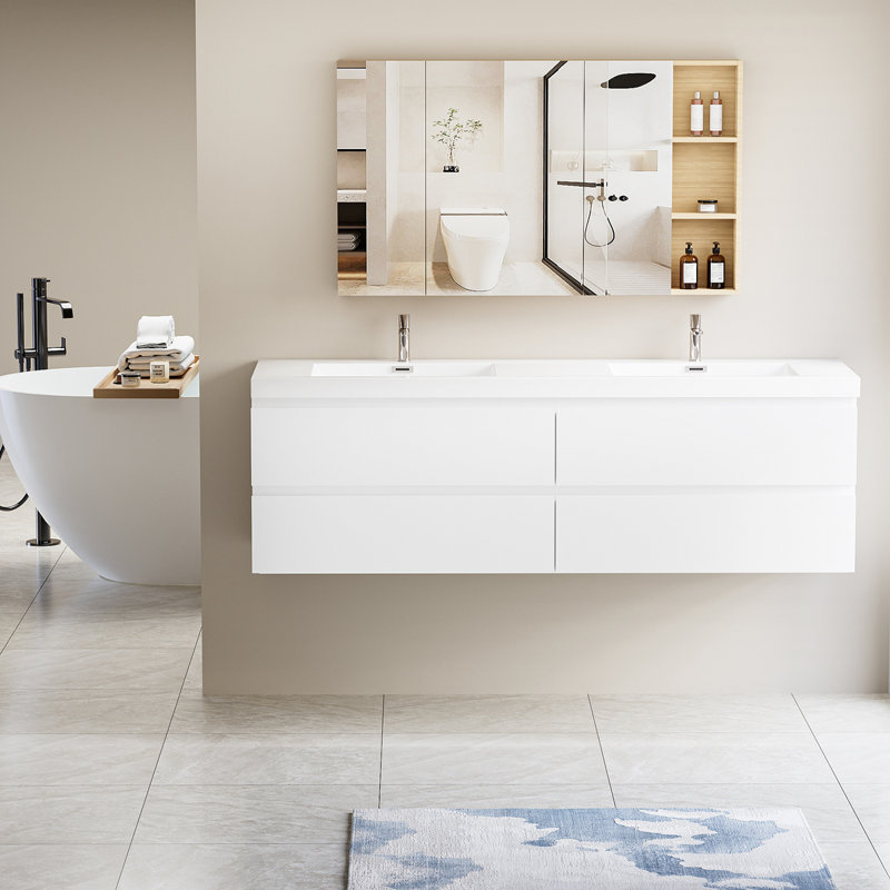 Meuble-lavabo flottant avec lavabo et meuble-lavabo, Blanc