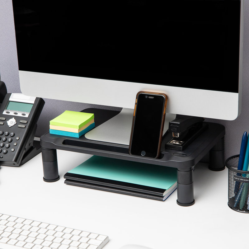 Adjustable Black Plastic Monitor Stands, Set of 2