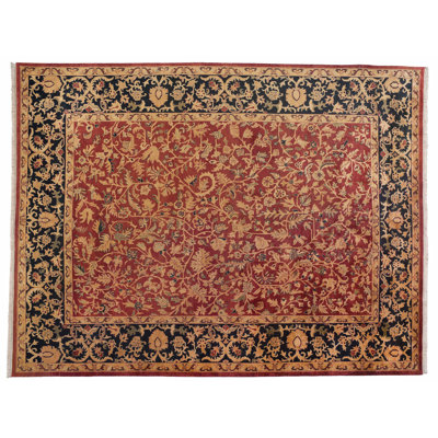 Tapis unique en laine noué à la main de 9 pi x 12 pi rouge / beige / noir Neain