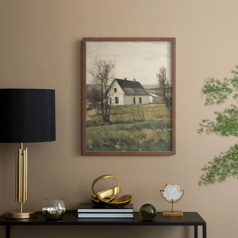 Reproduction encadrée de paysage rétro Vintage - bois massif, Noyer, H 21 po x l 17 po