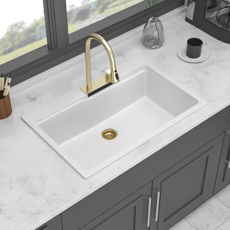33X22" Black Quartz Workstation Drop - In Kitchen Sink, High End Quartz, Quiet And Strong, Smooth Surface Protects Hands, Package With Installation Guide Strainers Eliminates Vibration Noise, Hard