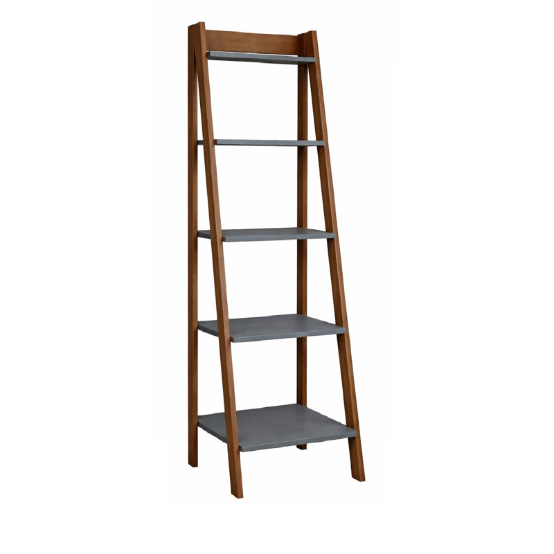 Shannia 159 cm H x 44 cm W Solid Wood Ladder Bookcase, Grey