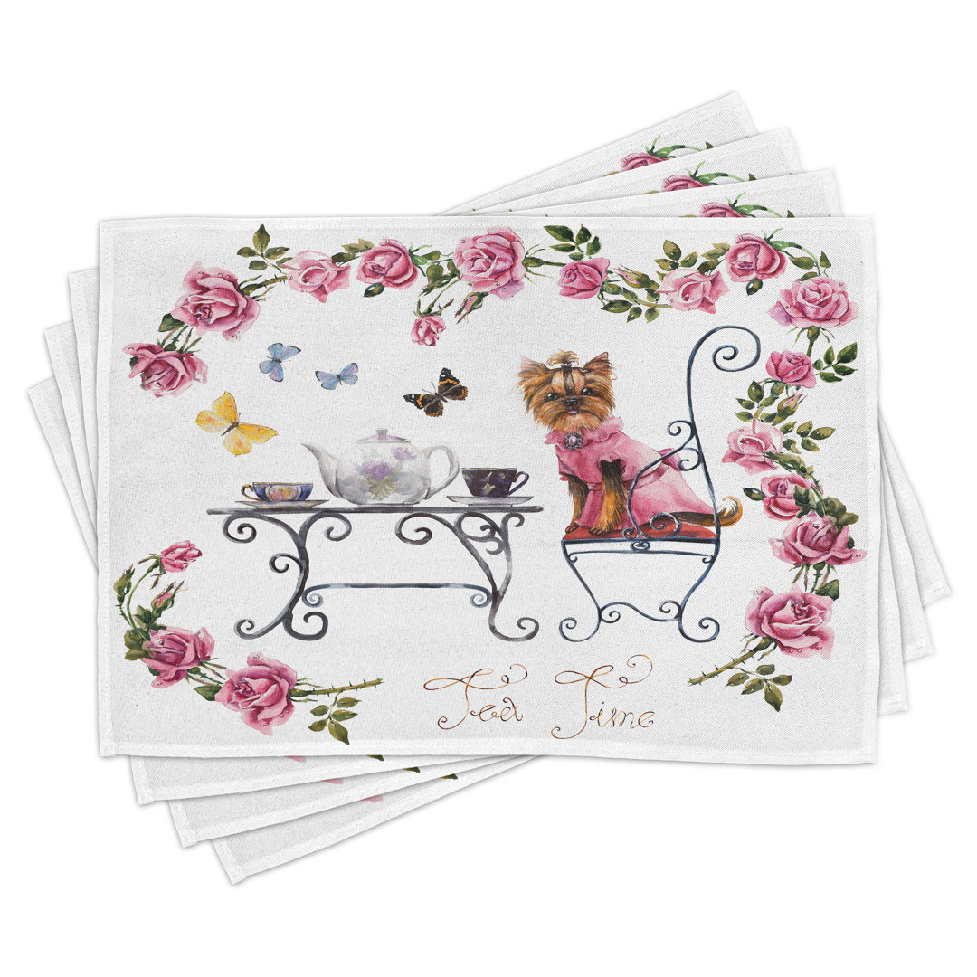 Platzdeckchen 4er-Set, Terrier im rosa Kleid, Blassrosa Weiß