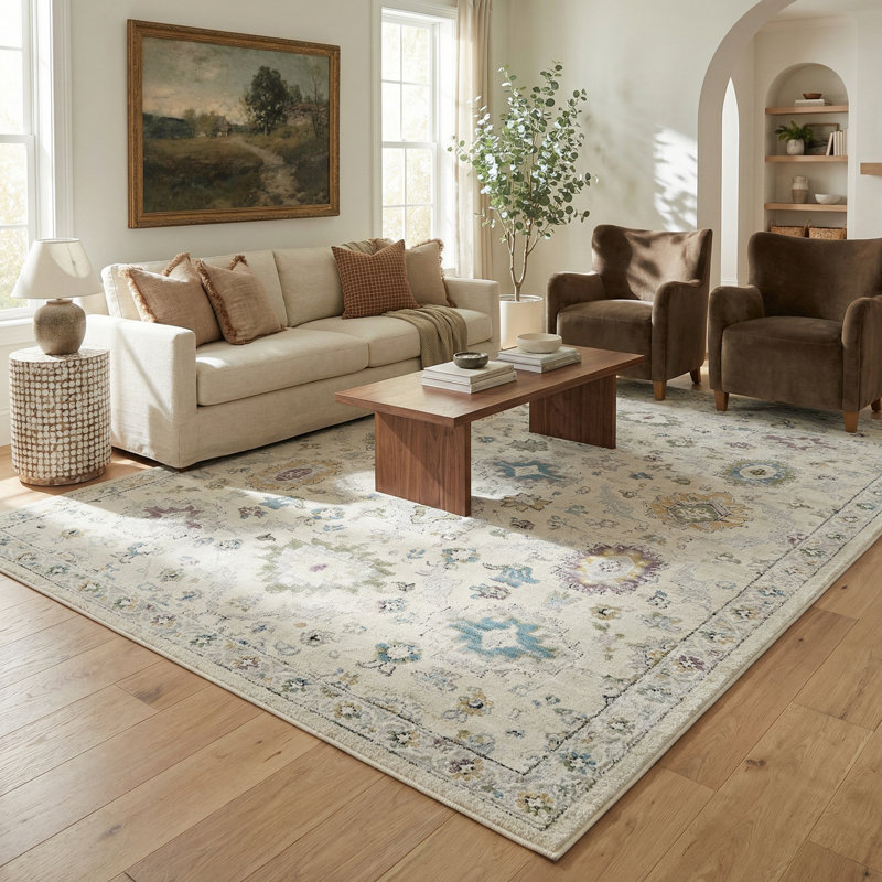 Rug Branch Darya 5' x 8' (5'3" x 7'7") Beige/Cream Oriental Indoor Area Rug, Contemporary, Medium Pile, Stain-Resistant Carpet - Living Room, Bedroom, Dining Room, and Kitchen