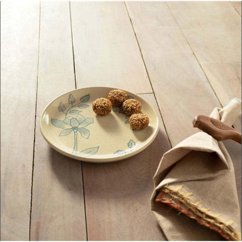 Assiette d'appoint à motif floral rond en céramique blanc cassé - Décoration élégante et durable pour toute table