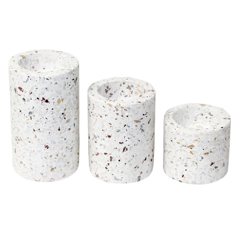 Balko Set Of 3 Terrazzo W/ Multi Colored Chips T-Lite Candle Holders