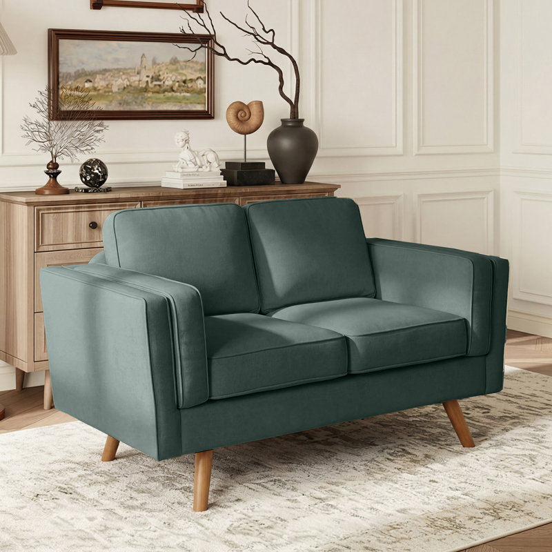 62.2'' Wide Upholstered Loveseat With Solid Wood Legs, Green Faux Leather