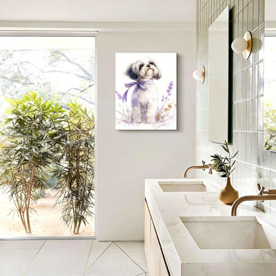 «Aesthetic», impression murale sur toile lavande mauve, 20 x 16 po, impression florale de chien pour le salon, la chambre à coucher