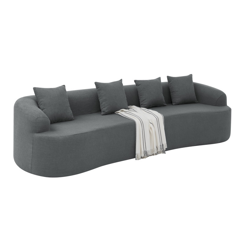 Moderne gris minimaliste incurvé en tissu de laine d'agneau, comprimé, sans assemblage, mousse à haute densité pour le confort modulaire de la chambre à coucher, laine, minimaliste, usage domestique