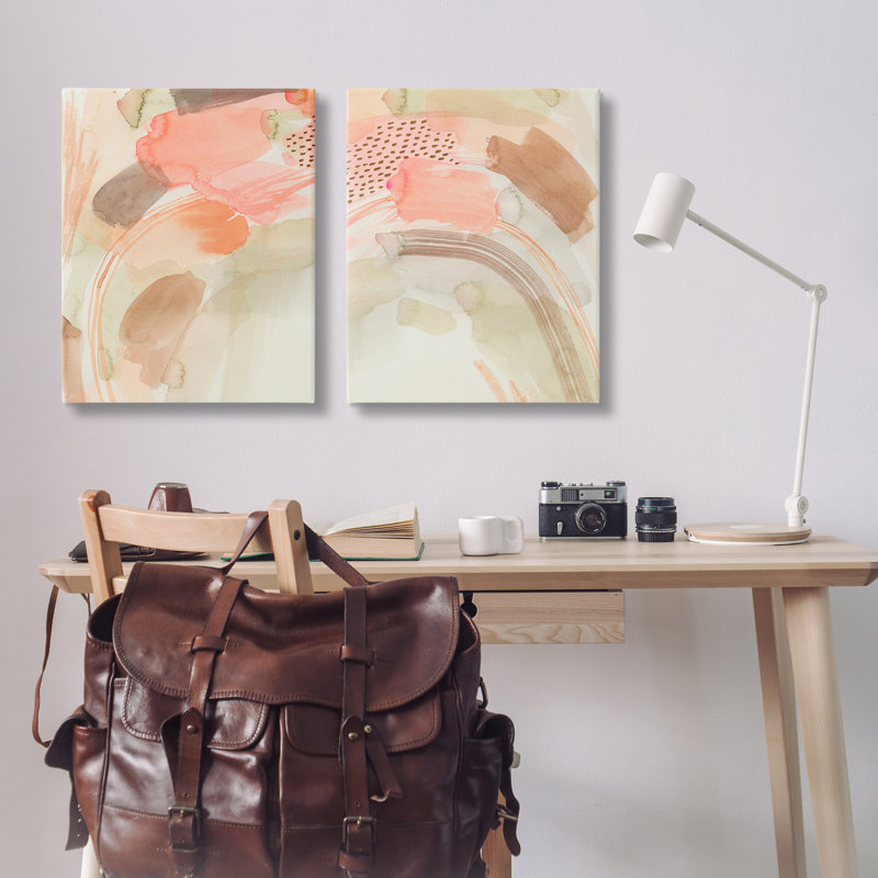 Ensemble de 2 reproductions d'art sur toile aquarelle abstraite rose par Grace Popp, H 30 po x l 24 po