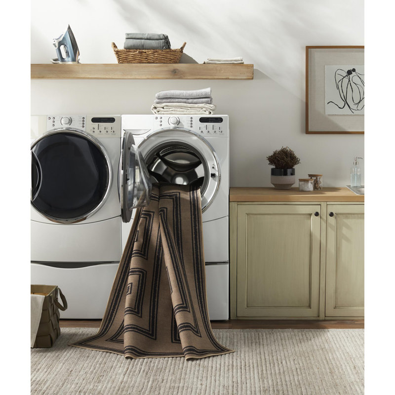 Carah Khaki Machine Washable Area Rug, Rectangle 6' x 9'