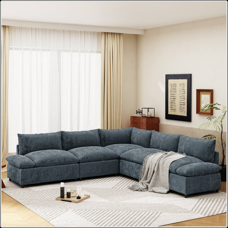 Canapé modulaire gris foncé de 115,5 po avec revêtement en polyester durable, coussins moelleux, compartiments de rangement dissimulés et conception polyvalente pour le salon, le salon ou le bureau