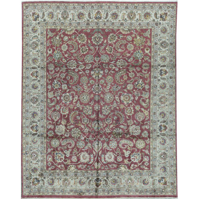 Tapis rouge et ivoire noué à la main de haute qualité