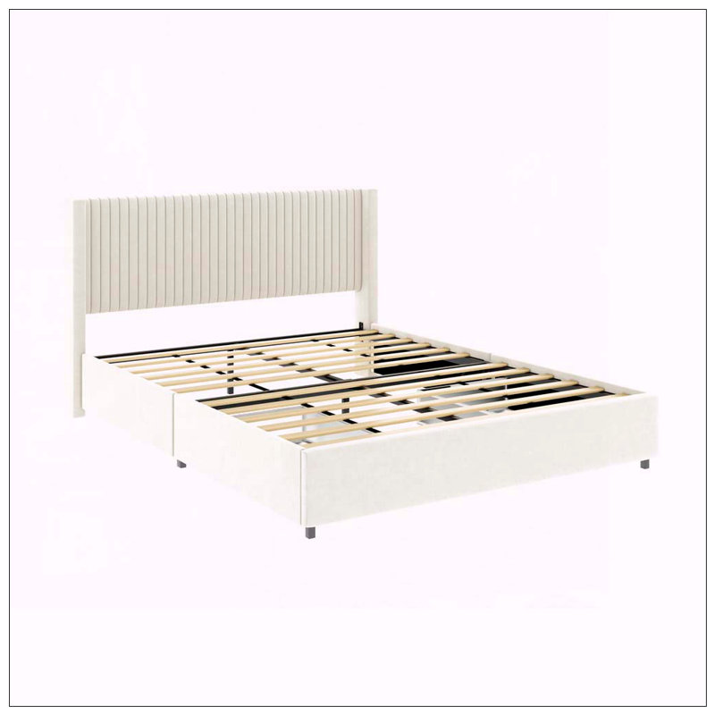 Tête de lit avec lit à oreilles et plateau de rangement en velours Anna, Ivory