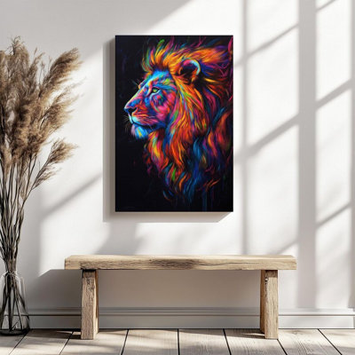 1Pc Framed Canvas Poster Print Rainbow Lion, Abstract Colors, Surrealistic Art Style Wall Art Decor, Perfect for Room Decor Living Room Bedroom Office