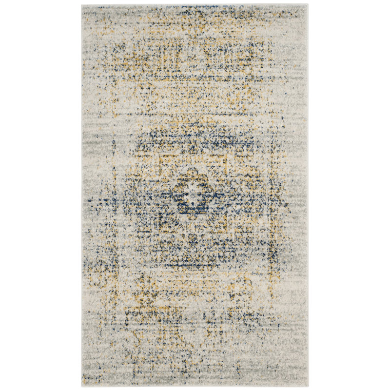 Tapis oriental ivoire / bleu Watsonville, Rectangle 3 pi x 5 pi