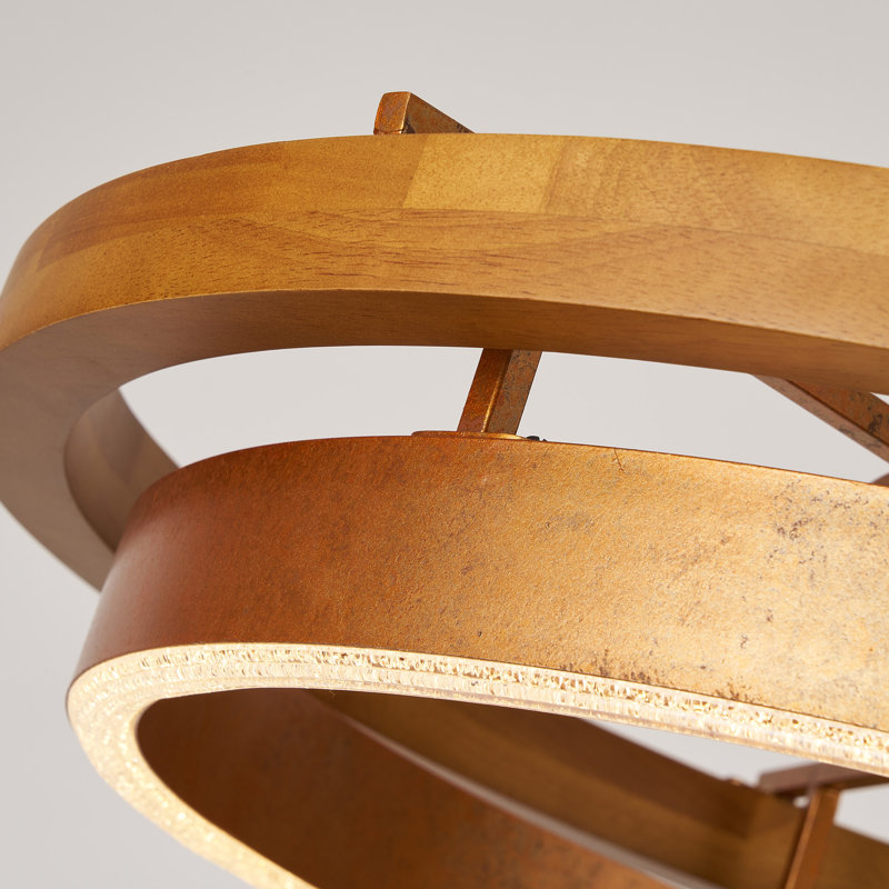 Plafonnier DEL rond en laiton et bois à 1 lumière, 28 po