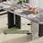 Jahiel 78" Modern Retangular Dining Table for 8-10, Glossy Grey Faux Marble Table top, Stainless Steel Legs