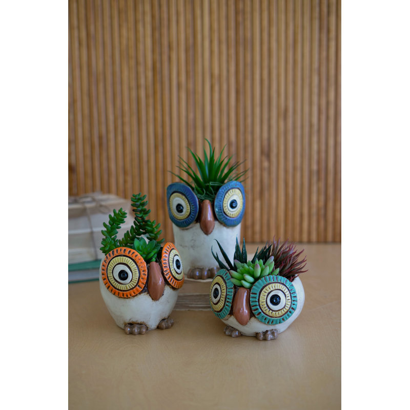  Ceramic Owl Planters Set of 3 – 6.5" Tall Whimsical Pots