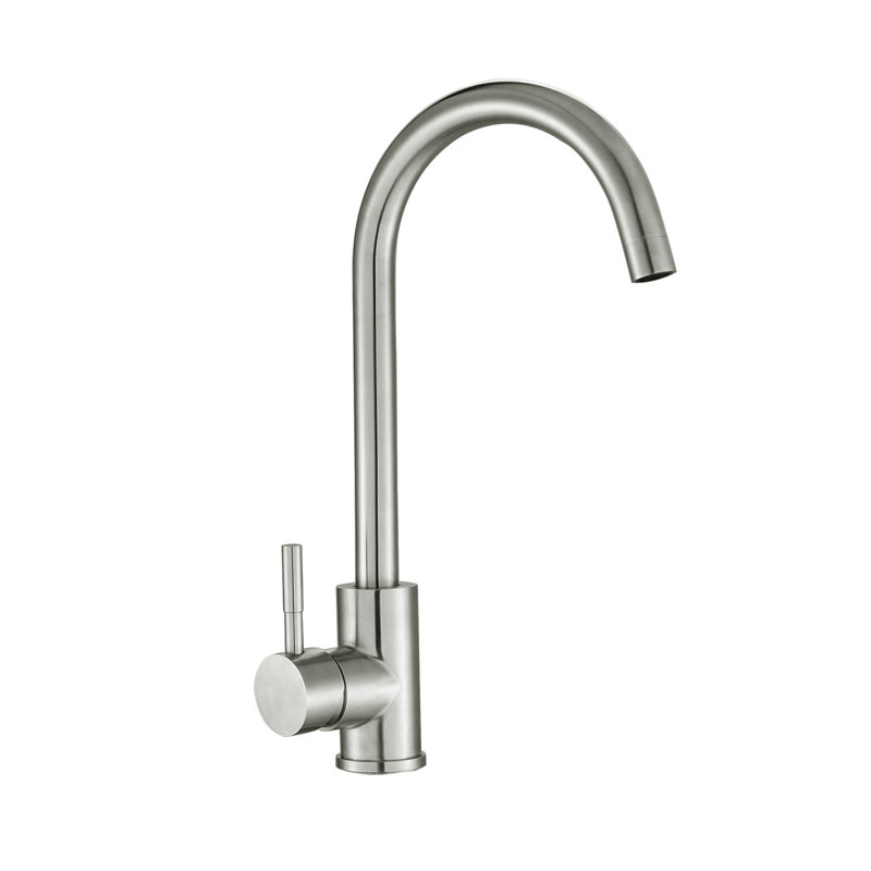 Robinet d'évier de cuisine avec poignées simples, nickel brossé