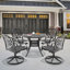 Ensemble de salle à manger 5 pièces en aluminium coulé résistant aux intempéries, comprenant 4 chaises pivotantes et une table ronde de 35,43 po avec structure noire-1796965586