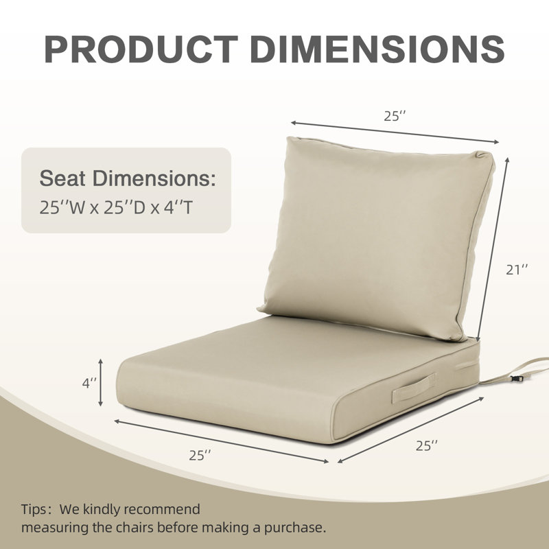Coussin de dossier / siège d'extérieur, L 25 po x P 25 po, Kaki, 1