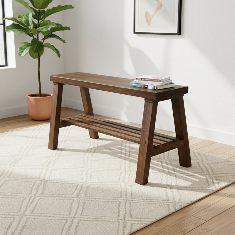 Daigen Solid Wood Storage Bench, Dark Brown
