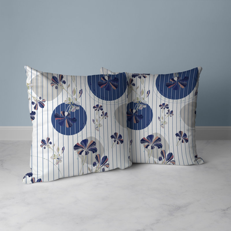Coussin décoratif réversible intérieur / extérieur Circular Garden, H 16 po x l 16 po, Bleu/blanc/vert