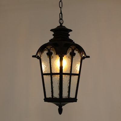 Black Outdoor Retro Glass Pendant Light Height Adjustable