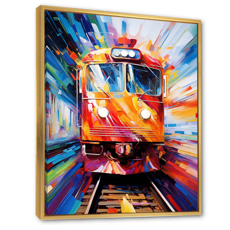 Train abstrait fusion de couleurs - impression, H 32 po x l 24 po x P 1 po, Cadre flottant doré
