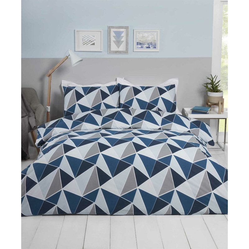 Hollye Polyester Geometric Shapes Duvet Cover Set with Pillowcases Included, Double - 2 Standard Pillowcases, Navy