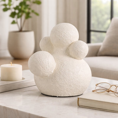 Statue sphère en terre cuite arrondie minimaliste pour décoration intérieure abstraite décorative de salon pour tablette - ivoire