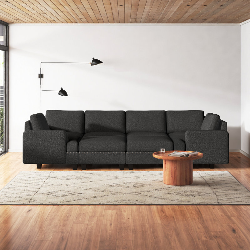 Anureet Modular Sectional Sofa U-Shaped Sleeper Sofa Bed With Storage Space, Dark Gray Polyester, Yes