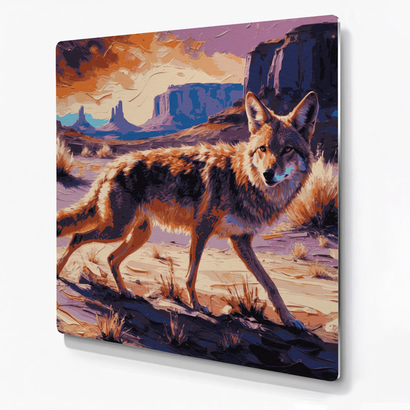 «Southwestern Animals» Coyote 12, art mural en métal mauve, H 144 po x l 144 po x P 0,05 po